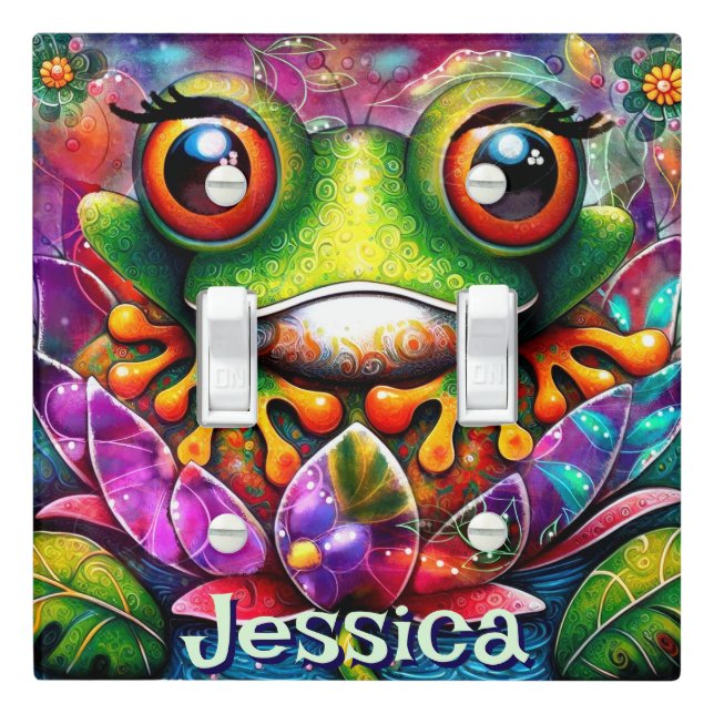 Frog Whimsical Abstract Art Floral Personalized Light Switch Cover (In Situ)