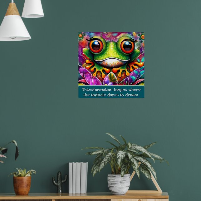 Frog Whimsical Abstract Art Floral Personalized Poster (Living Room 1)