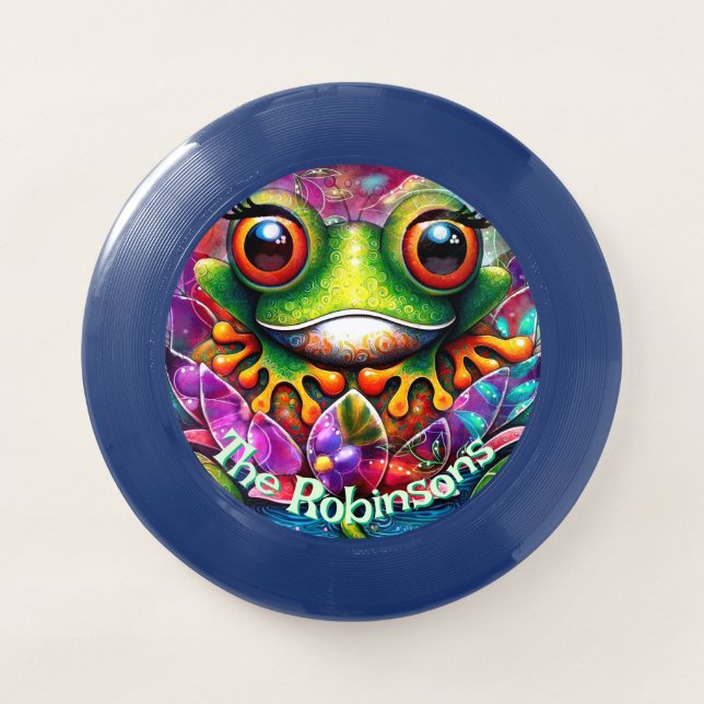 Frog Whimsical Abstract Floral Frogs Personalized Wham-O Frisbee (Front)
