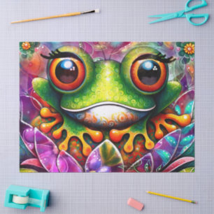 Frog Whimsical Abstract Floral Green Decoupage Tissue Paper