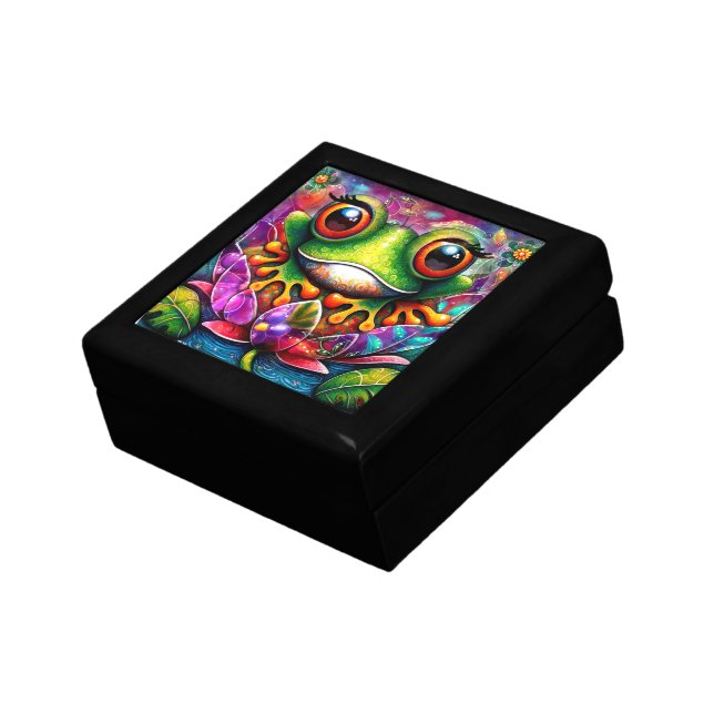 Frog Whimsical Abstract Painting Art Floral Green Gift Box (Side)