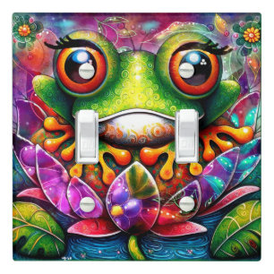 Frog Whimsical Abstract Painting Art Floral Green Light Switch Cover
