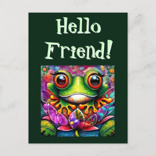 Frog Whimsical Abstract Painting Art Floral Green Postcard