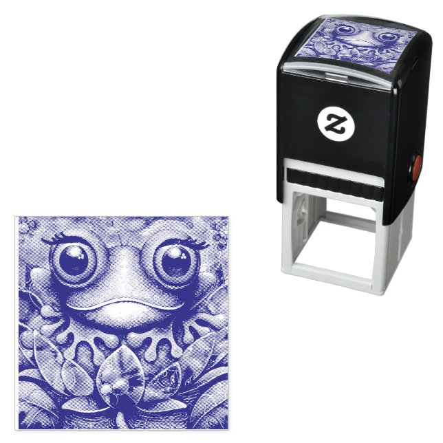 Frog Whimsical Abstract Painting Art Floral Green Self-inking Stamp (In Situ)