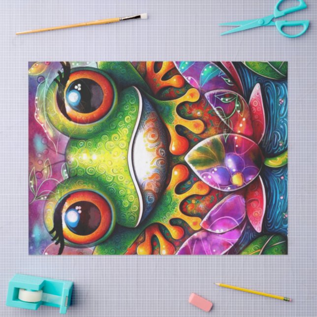 Frog Whimsical Painting Floral Decoupage Tissue Paper (Craft)