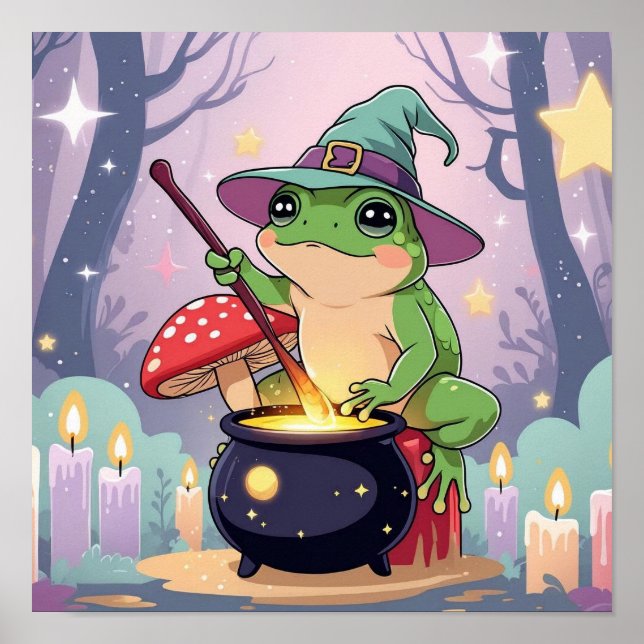 Frog Witch Poster – Kawaii Potion Frog Wall Art (Front)