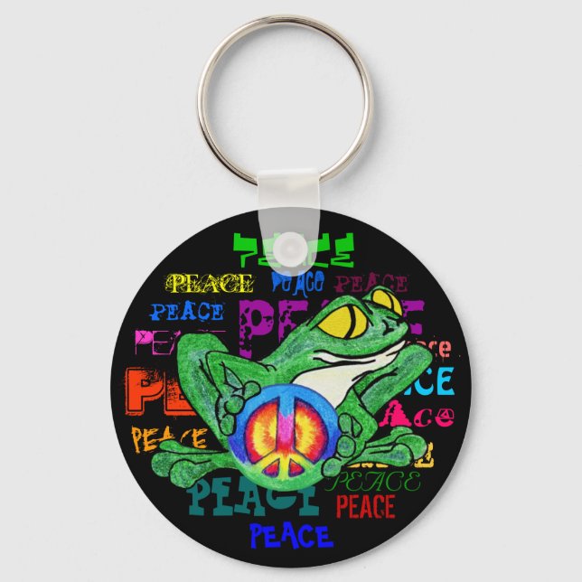 Frog with a peace Sign Keychain (Front)