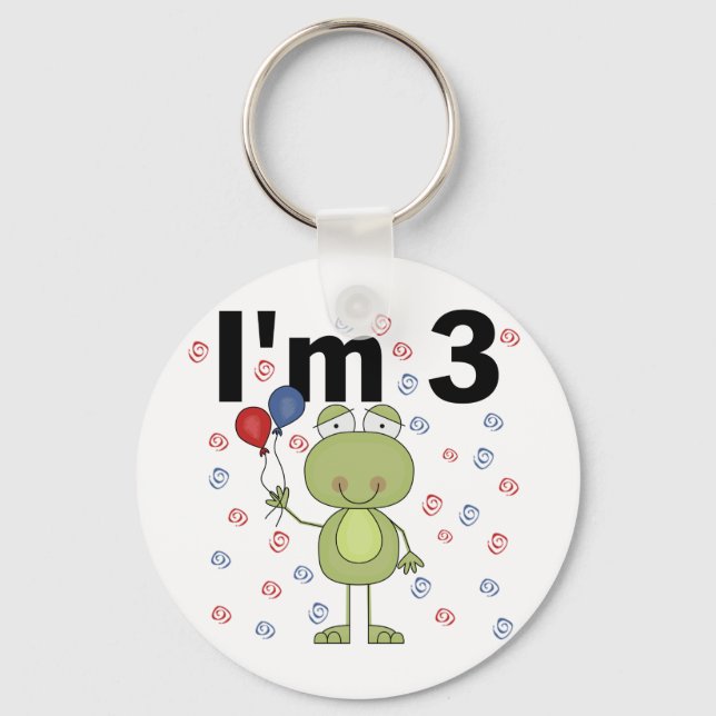 Frog With Balloons 3rd Birthday Keychain (Front)