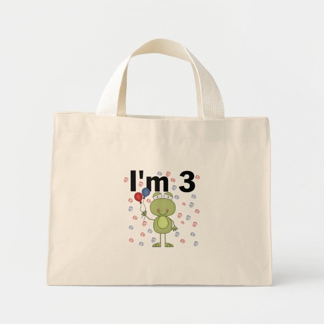 Frog With Balloons 3rd Birthday Mini Tote Bag (Front)