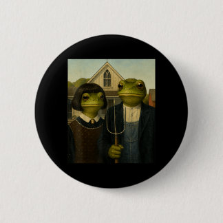 Frog With Bob Haircut Aamerican Gothic Gen Z Farm Button