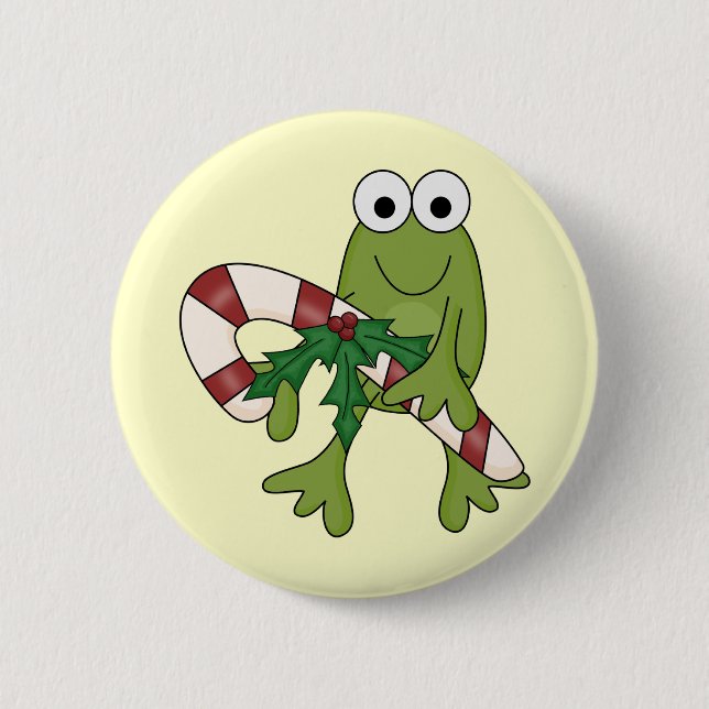 Frog With Candy Canes Tshirts and Gifts Button (Front)
