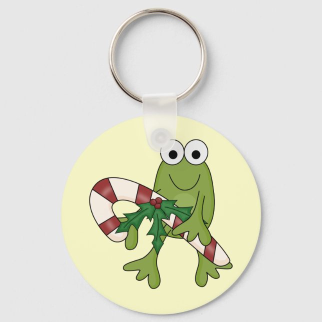 Frog With Candy Canes Tshirts and Gifts Keychain (Front)
