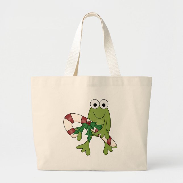 Frog With Candy Canes Tshirts and Gifts Large Tote Bag (Front)