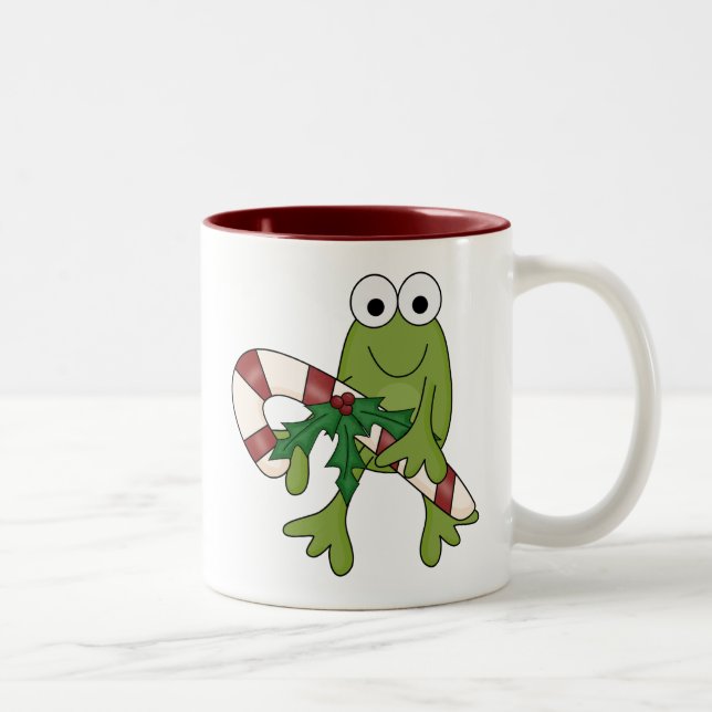Frog With Candy Canes Tshirts and Gifts Two-Tone Coffee Mug (Right)