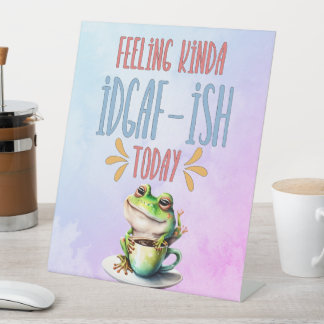Frog With Coffee Feeling Kinda IDGAF-Ish Today Pedestal Sign