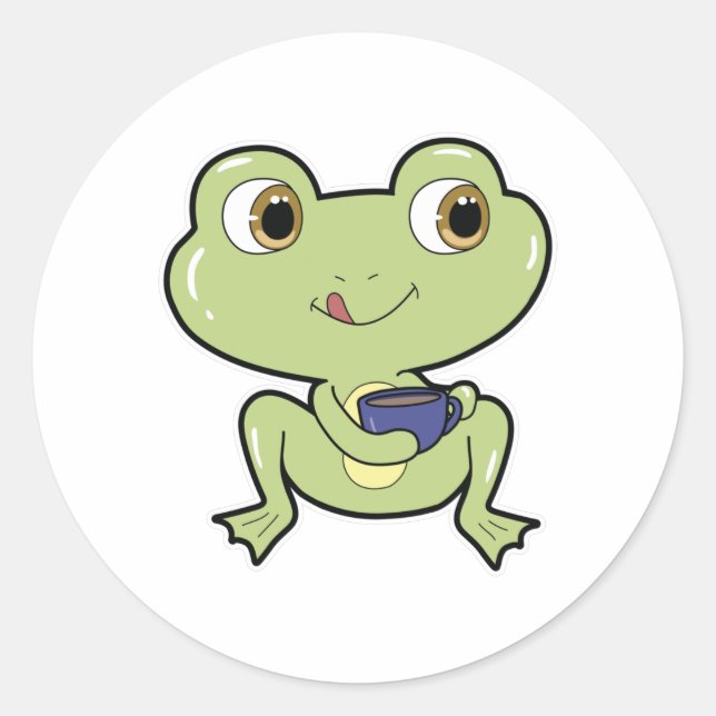 Frog with Cup of Coffee Classic Round Sticker (Front)
