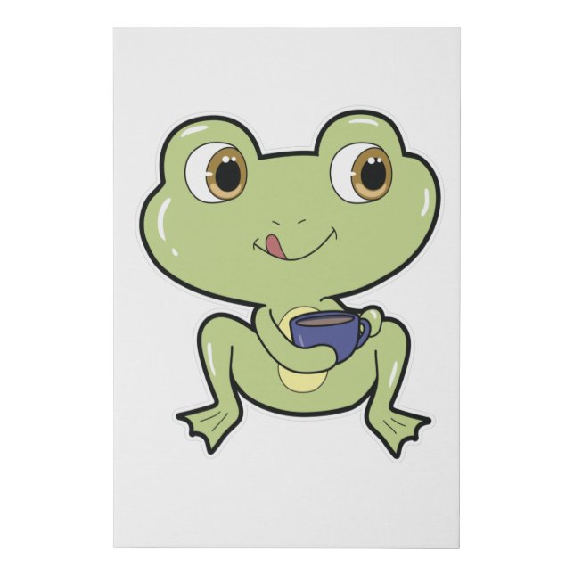 Frog with Cup of Coffee Faux Canvas Print (Front)