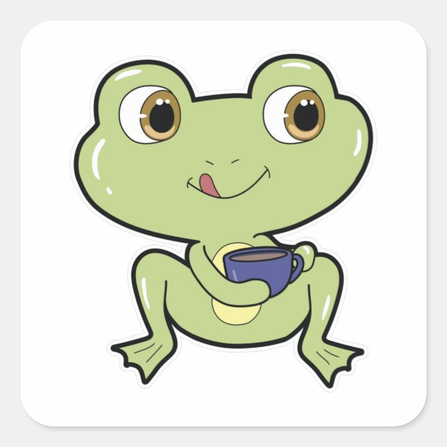 Frog with Cup of Coffee Square Sticker (Front)