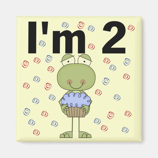 Frog With Cupcake 2nd Birthday Tshirts Magnet (Front)