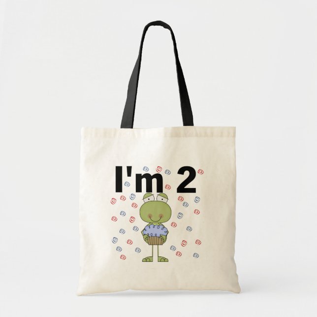 Frog With Cupcake 2nd Birthday Tshirts Tote Bag (Front)