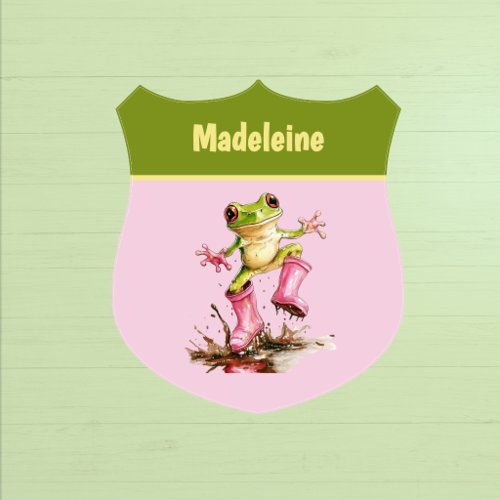 Frog with Cute Pink Boots in Puddle Monogram Wall Decal