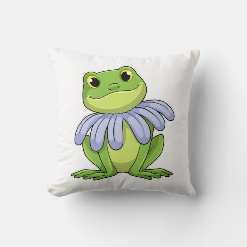 Frog with Daisy Throw Pillow