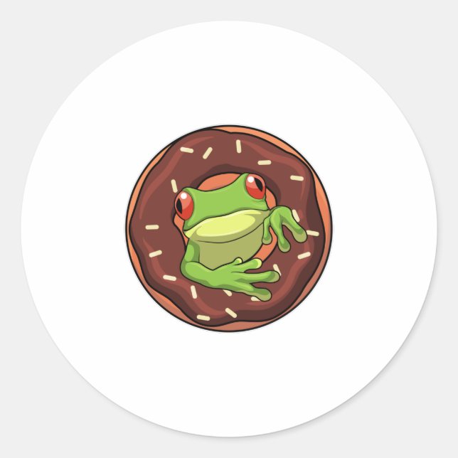 Frog with Donut Classic Round Sticker (Front)