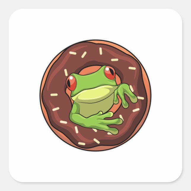 Frog with Donut Square Sticker (Front)