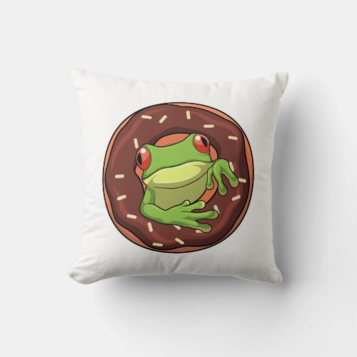 Frog with Donut Throw Pillow