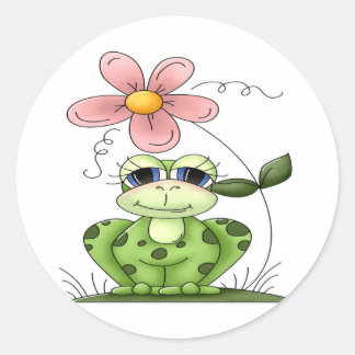 Frog with flower classic round sticker