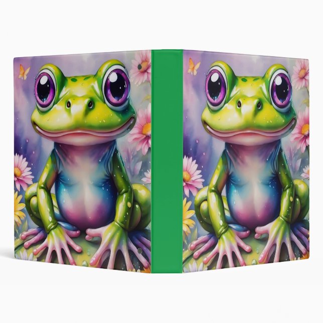 Frog With Flower Digital Art 3 Ring Binder (Background)