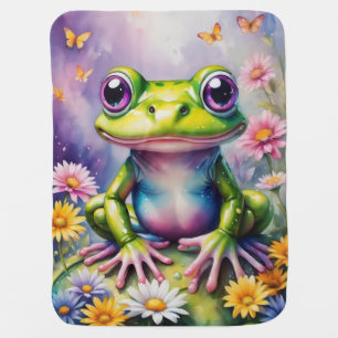 Frog With Flower Digital Art Baby Blanket