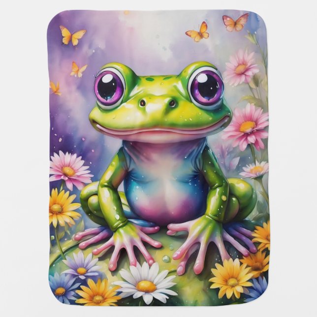 Frog With Flower Digital Art Baby Blanket (Front)