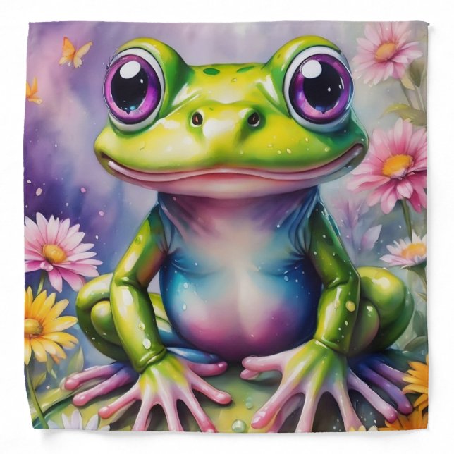 Frog With Flower Digital Art Bandana (Front)