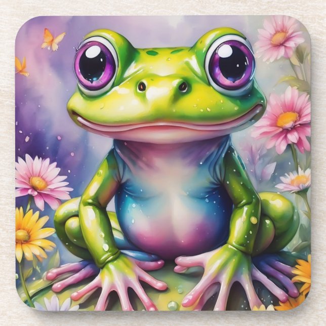 Frog With Flower Digital Art Beverage Coaster (Front)