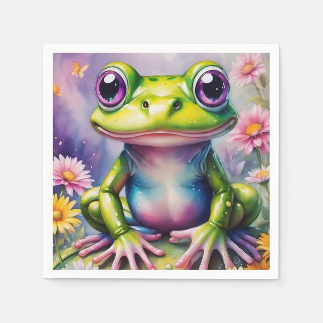 Frog With Flower Digital Art Napkins (Front)