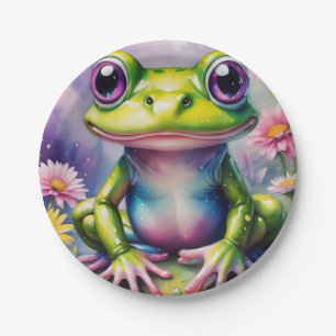 Frog With Flower Digital Art Paper Plates
