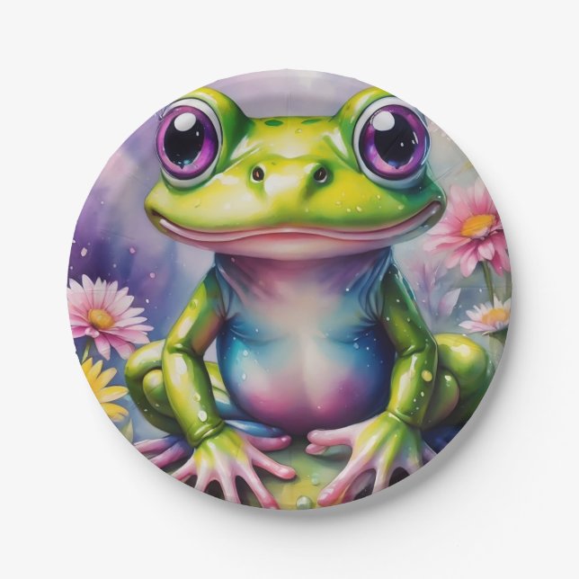 Frog With Flower Digital Art Paper Plates (Front)