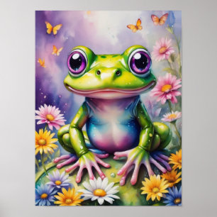 Frog With Flower Digital Art Poster