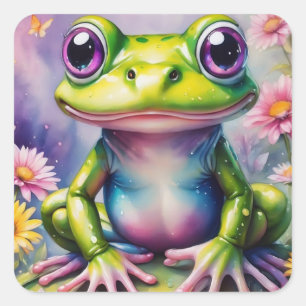 Frog With Flower Digital Art Square Sticker