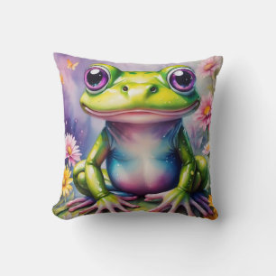 Frog With Flower Digital Art Throw Pillow
