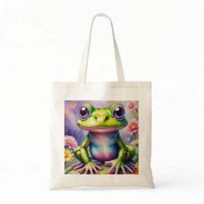 Frog With Flower Digital Art Tote Bag