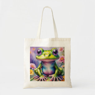 Frog With Flower Digital Art Tote Bag