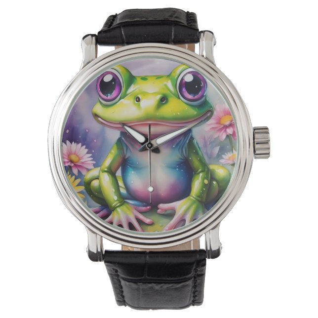 Frog With Flower Digital Art Watch (Front)