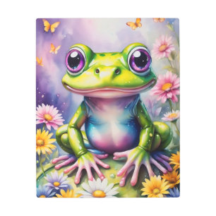 Frog With Flower Digital Metal Print