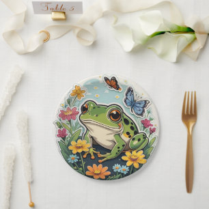 Frog with Flowers and Butterflies Paper Plates
