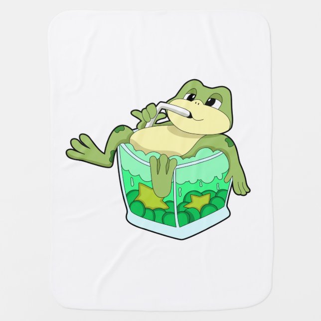 Frog with Glass of Juice Baby Blanket (Front)