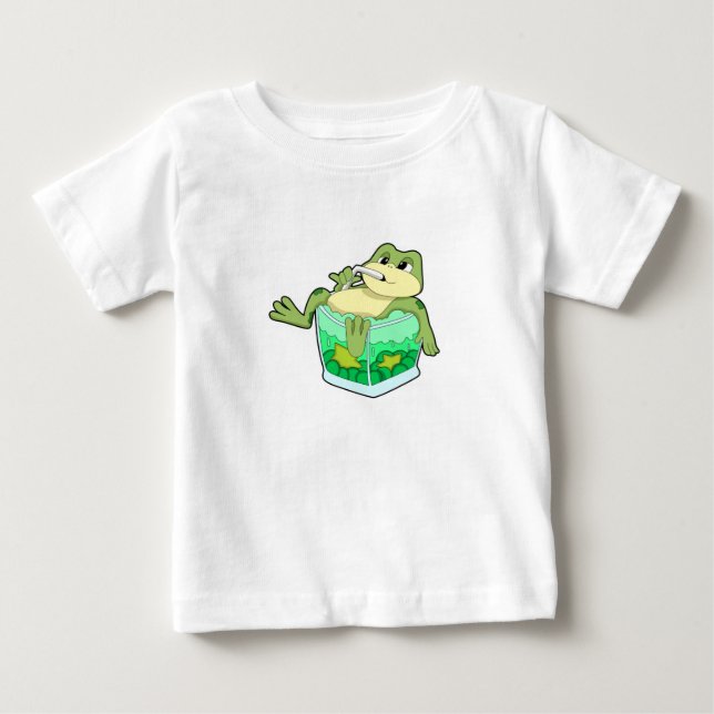 Frog with Glass of Juice Baby T-Shirt (Front)