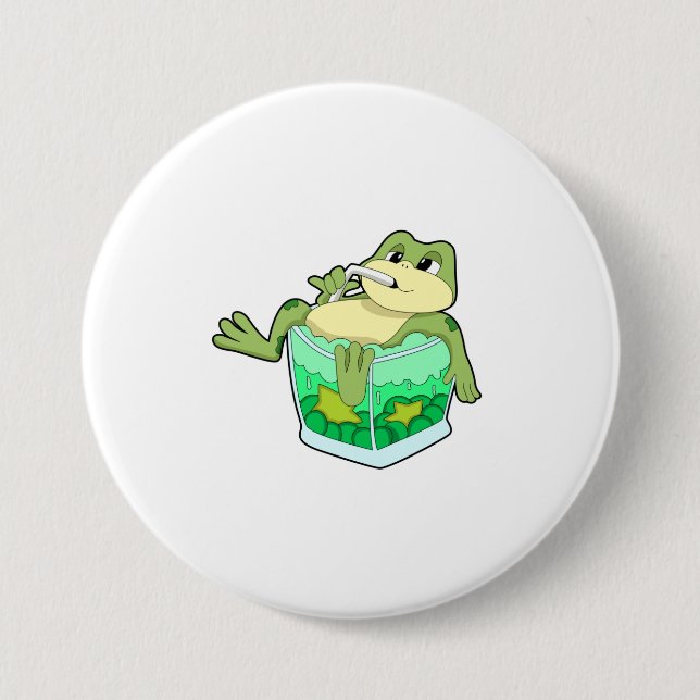 Frog with Glass of Juice Button (Front)