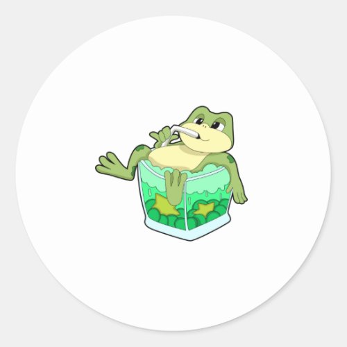 Frog with Glass of Juice Classic Round Sticker